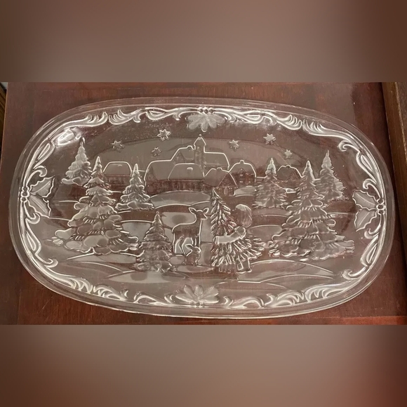 Vintage Mikasa Christmas Carol Crystal Glass Serving Platter 15×9 1/2 - Picture 1 of 5